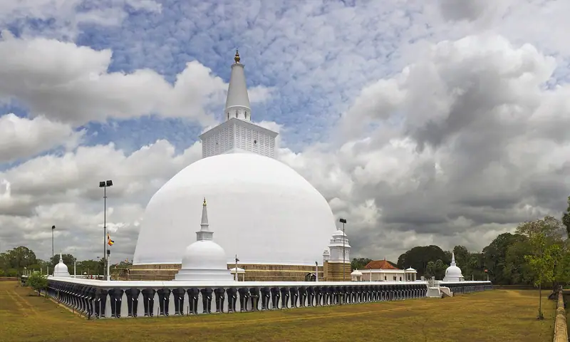 The white dome of Ruwanwelisaya stupa in Anuradhapura